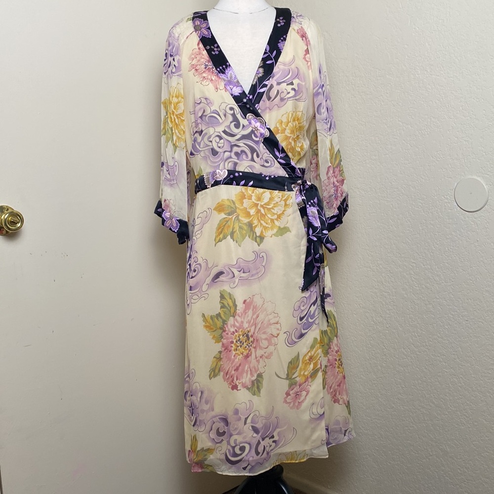 ECI New York 100% Silk Wrap Midi Dress